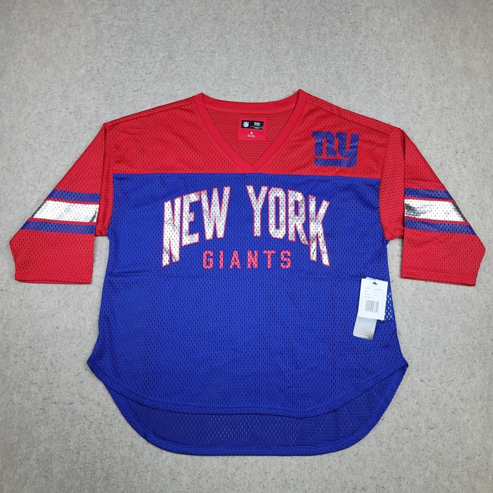 New York Giants Jersey Womens‎ Size S 3/4 Sleeve V-Neck Shirt Blue Red NFL NEW